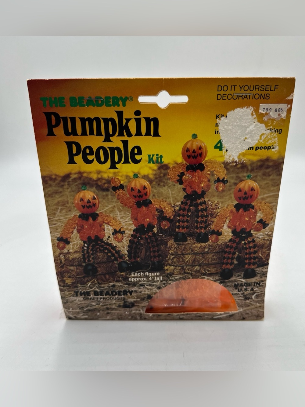 The Beadery Pumpkin People 4790 Halloween Bead Ornament Kit Makes 4 Vtg 1988